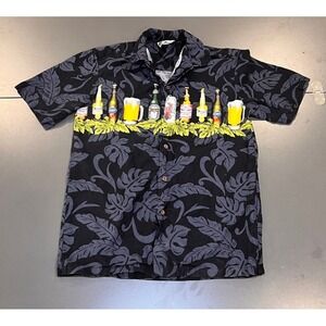 Aloha Republic Shirt Mens S Black Beer Bottle Tropical Cotton Excellent Hawaii